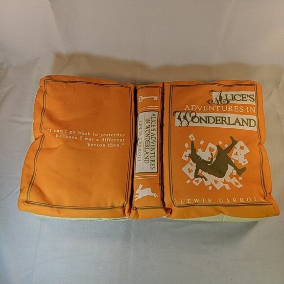 Think Geek Olde Book Pillow Alice’s Adventures in Wonderland Orange Plush - Picture 5 of 12
